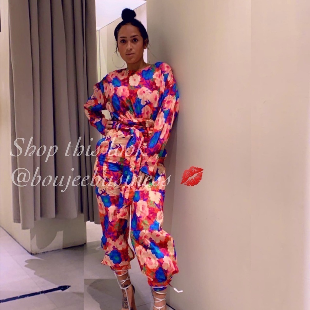 ZARA BNWT Belted Floral Print Pants + Draped Top 2pc Coord Set